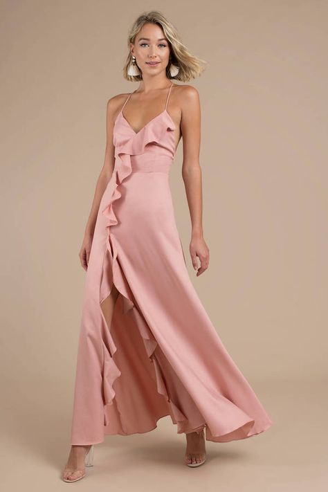 Light Pink Bridesmaid Dresses, Garden Formal, Blush Maxi Dress, Blush Pink Dresses, Revolve Dresses, Ruffle Trim Dress, Ivory Dress, Beautiful Prom Dresses, Long Prom Dresses