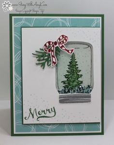 I used the Stampin’ Up! Jar of Cheer stamp set to create a fun shaker snow globe card for Christmas. My card design was inspired by Freshly Made Sketches 257. I started by adhering a panel fr… Snow Globe Card, Card For Christmas, Mason Jar Cards, Stamping Projects, Homemade Christmas Cards, Stampin Up Christmas Cards, Stampin Up Christmas, Diy Christmas Cards, Shaker Cards