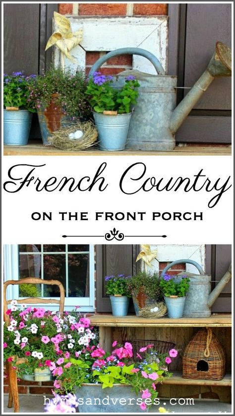 French Country Porch, Cozy French Country Living Room, Country Living Room Design, Small Porch Decorating, French Country Farmhouse Decor, French Style Chairs, Country Decorating Ideas, French Country Front Porch, French Country Garden