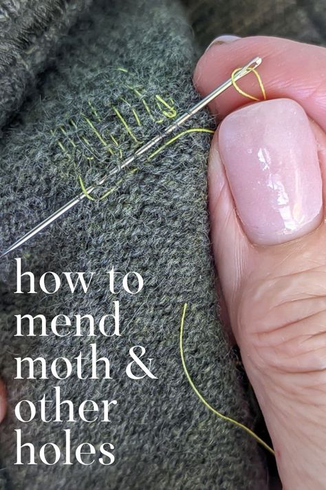 Mending A Hole In Knitting, Repair Moth Holes Wool, Moth Holes Repair, Embroidered Hole Repair, Mending Holes In Clothes, How To Darn Holes, Mending A Hole In Fabric, Embroider Holes In Clothes, Mending Clothes By Hand