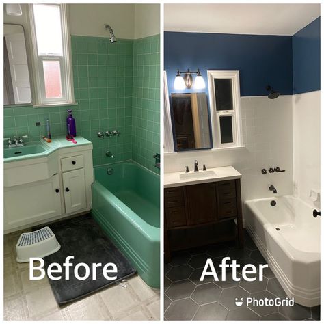 1950’s bathroom makeover in 2022 | Small bathroom makeover, Small bathroom decor, Bathroom makeover Bathroom Tub Remodel, Tile Remodel, Bathroom Remodel Pictures, Bathroom Remodel Ideas, Small Bathroom Makeover, Bathroom Remodel Tile, Yellow Bathrooms, Glazed Tiles, Bathroom Remodel Designs