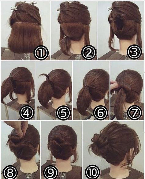 Short Hair Makeup, Sanggul Modern, Short Hair Bun, Easy Bun Hairstyles, Penteado Cabelo Curto, Short Hair Updo, Hair Dos, Bridesmaid Hair, Hair Updos