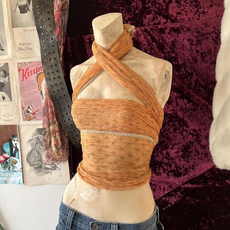 strapless vintage silk orange scarf top with the... - Depop Silk Scarf Top, Depop Clothes, Top With Scarf, Orange Scarf, Future Clothes, Fits Clothes, Orange Blouse, Scarf Top, Orange Top