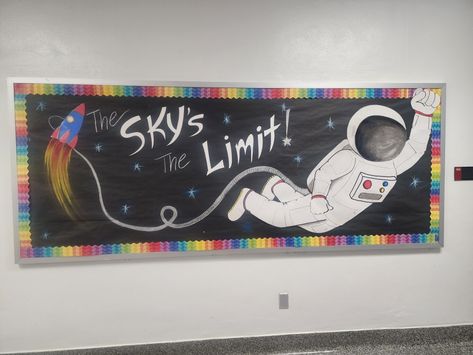 Welcome Back To School Space Theme, Bulletin Board Space Theme, Back To School Space Theme, Space Book Fair Theme, Outer Space Graduation Theme, Out Of This World Classroom Theme, Outer Space Bulletin Boards, Space Theme Bulletin Boards, Space Theme School