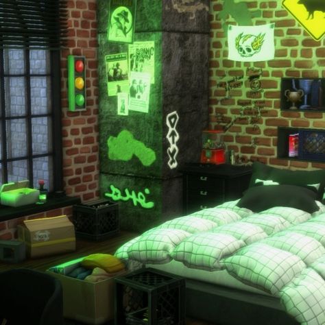 a dingy teenage bedroom links to the cc used in this pic can be found at the link in my bio, or copy/paste this link: https://savagemagician3.tumblr.com/dingyteenageroom #sims4 #ts4build #grungesims #sims4bedroom #messybedroom The Sims 4 Cc Furniture Grunge, Sims 4 Cc Grunge Bedroom, Trashy Sims 4 Cc, Sims 4 Grunge Cc Furniture, Sims 4 Teenage Bedroom, Sims Cc Furniture Bedroom, Skater Boy Room, Sims 4 Room Ideas Bedrooms, Sims 4 Houses Cc