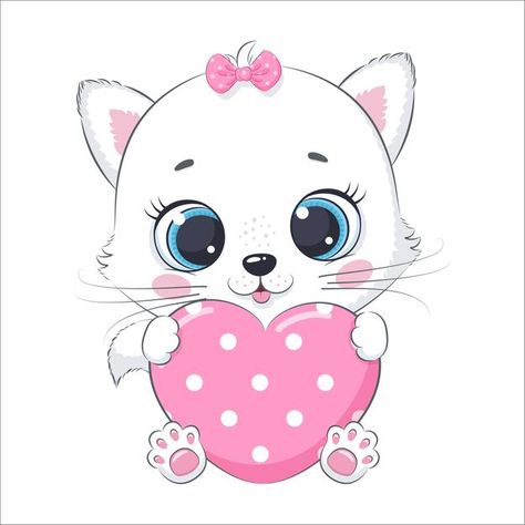 Cute baby kitty with a heart. cartoon ve... | Premium Vector #Freepik #vector #background #birthday #baby #heart Valentines Cat, Heart Cartoon, Mini Toile, Baby Kitty, Paw Print Stickers, Diy Baby Gifts, Cat Vector, Cute Valentines, Cat Character