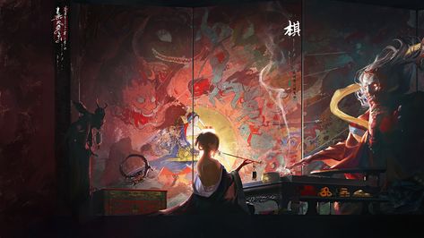 #demon digital art #artwork #Oni #Japanese #Folklore #yokai #painting #smoke #kimono #4K #wallpaper #hdwallpaper #desktop 3840x2160 Wallpaper, Samurai Wallpaper, Desktop Wallpaper Art, Art Japonais, Art Et Illustration, Anime Scenery Wallpaper, Art Anime, Scenery Wallpaper, Anime Scenery