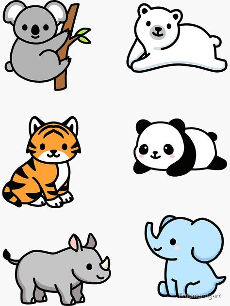 "Endangered Animal Sticker Pack" Sticker by littlemandyart | Redbubble Cute Endangered Animals, Easy Animal Drawings, Cartoon Drawings Of Animals, Animal Doodles, Cute Kawaii Animals, Cute Animal Drawings Kawaii, Easy Doodle Art, Easy Doodles Drawings, Cute Doodles Drawings