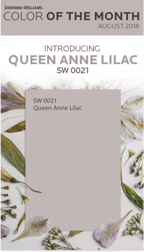 August color 2018 Lilac Sherwin Williams, Queen Anne Lilac, August Colors, Paint Color Inspiration, Sherwin Williams, Queen Anne, Paint Color, Color Inspiration, Paint Colors