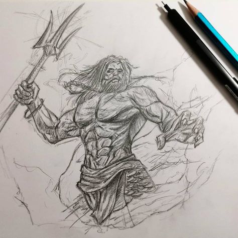 Poseidon Sketch, Poseidon Drawing, Drawing Simple, Drawing Sketch, Drawing Sketches, Easy Drawings, Sketch, Male Sketch, Humanoid Sketch