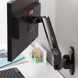 AmazonSmile: AmazonBasics Single Monitor Display Mounting Arm: Computers & Accessories Monitor Wall Mount Ideas, Wall Mounted Computer, Wall Mounted Monitor Home Office, Computer Monitor On Wall, Hidden Computer Monitor, Monitor Mounting Ideas, Wall Mounted Monitor, Wall Mount Monitor, Mounted Monitor