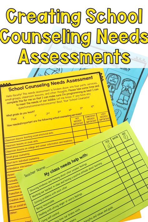 Starting from scratch with school counseling needs assessments? Read on to see what I do to create a needs assessment format for my students! Middle School Counseling Needs Assessment, School Counselor Needs Assessment, School Counseling Program, Student Needs Assessment Counseling, Needs Assessment School Counseling, School Counseling Internship, School Social Work Activities Elementary, Middle School Counseling Office, School Counseling Resources