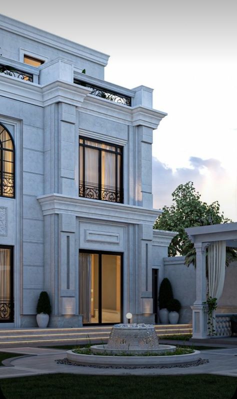 Neo Classical Architecture Facade, Neo Classic Villa Exterior, Villa Facade Design, Neo Classic Villa, Classic Villa Exterior, Classic Villa Design, Classical House, Facade Architecture Design, Classic House Exterior