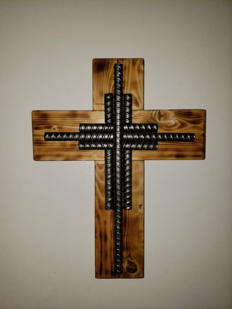 Welded Cross Ideas, Rebar Crafts, Rebar Projects, Rebar Art, Welded Cross, Junk Metal Art, Driftwood Art Sculpture, Barbed Wire Art, Welding Crafts