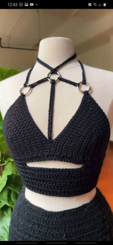 How To Make Crochet Bra Cups, Crochet Bra Tops, Pentagram Crochet Top, Crochet Bra Top Pattern Free, Egirl Crochet, Crochet Patterns Goth, Crochet Alternative Clothing, Goth Crochet Top, Goth Crochet Patterns Free