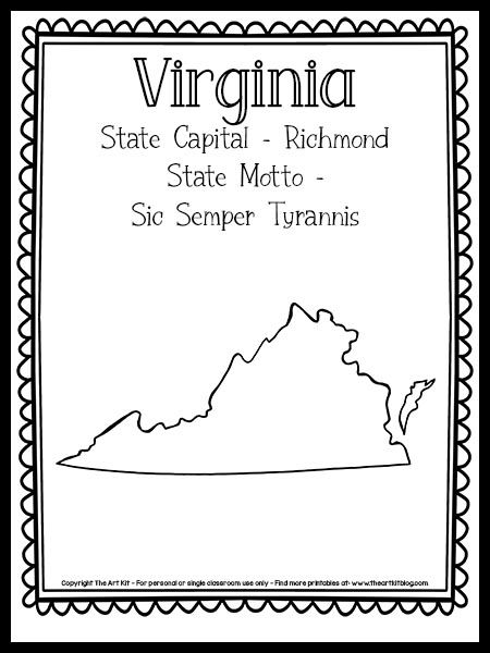 State Coloring Pages, State Project, Homeschool Fun, Coloring Page Free Printable, The 50 States, State Symbols, Preschool Activities Toddler, Virginia State, Educational Activities For Kids