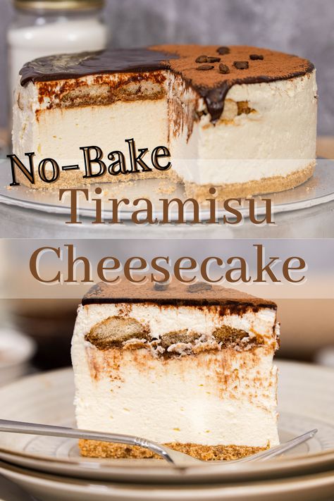 A different version of the world famous tiramisu dessert, this is a no-bake tiramisu cheesecake with mascarpone and cream cheese. Incorporating the essential flavours of a tiramisu, this no-bake cheesecake is easy to prepare. Do give it a try :) Teramasoo Cheesecake, Cream Cheese Tiramisu Recipe, Tiramisu Cream Cheese, Cakes With Mascarpone Cheese, Sweet Recipes With Cream Cheese, Tarimisu Cheesecake, Na Bake Cheesecake, Tiramisu Cheesecake Recipe No Bake, Cream Cheese Recipes No Bake