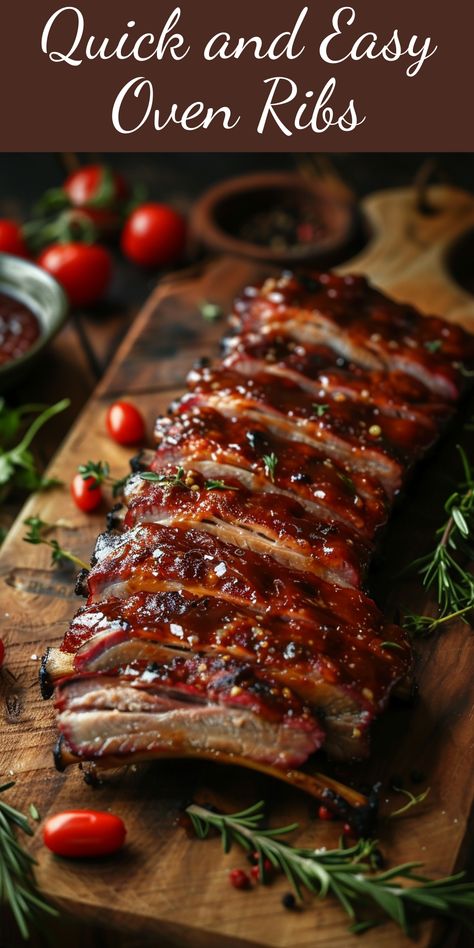 Prepare quick and easy baby back ribs in the oven. Perfectly seasoned and glazed with BBQ sauce and honey! Quick Pork Ribs In The Oven, Baby Ribs Recipe Ovens, Pork Back Ribs Recipe, Braised Beef Ribs In The Oven, Easy Ribs Recipe, Baby Back Pork Ribs In Oven, Easy Baby Back Ribs In Oven, Quick Ribs In Oven, Ribs In Oven Quick