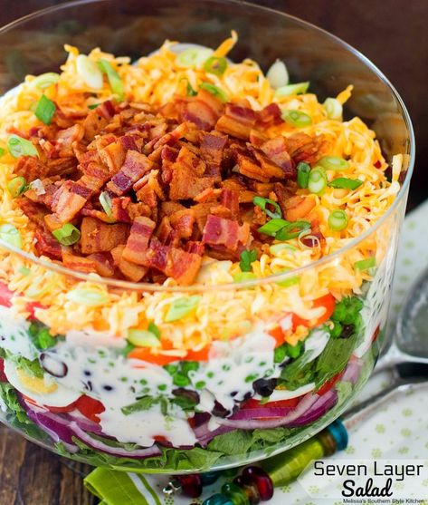 Seven Layer Salad Salad For Easter, Easter Side Dishes Recipes, Easter Salad, Melissas Southern Style Kitchen, Christmas Side Dish Recipes, 7 Layer Salad, Layer Salad, Seven Layer Salad, Layered Salad Recipes