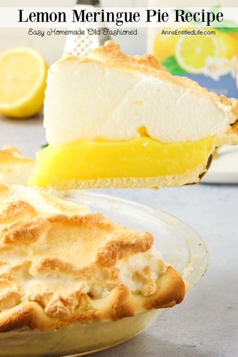 Easy Homemade Old Fashioned Lemon Meringue Pie Recipe Old Fashioned Lemon Meringue Pie, Butterscotch Cinnamon Pie, Lemon Chiffon Pie, Lemon Pie Filling, Meringue Pie Recipes, Baked Pie Crust, Lemon Filling, Lemon Meringue Pie, Lemon Pie