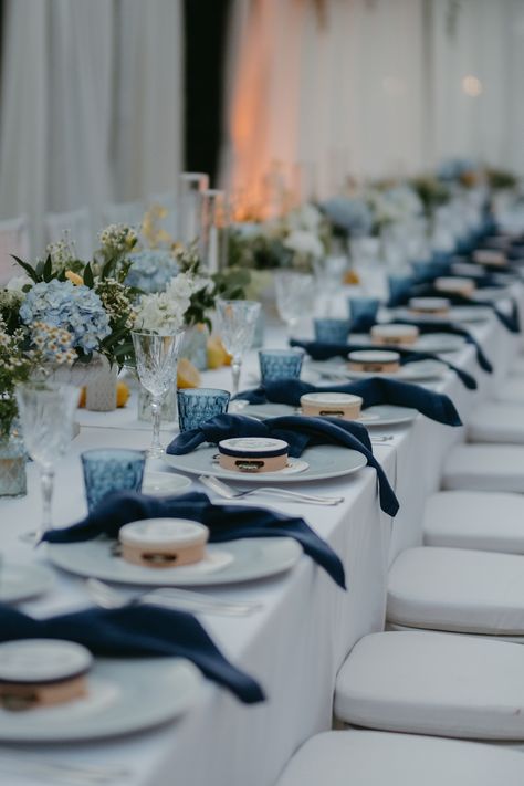 Blue Charger Plates Place Settings, Black Table Linens Wedding, Bar Mitzvah Decorations, Confirmation Ideas, Big 30, Blue Table Runner, Wedding Options, Wedding Table Linens, 2025 Wedding