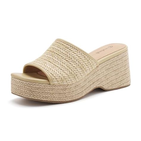 Summer Slides, Women Wedges, Summer Slide, Sandals Casual, Slip On Mules, Espadrille Sandals, Womens Slides, Platform Wedge Sandals, Fashion Sandals