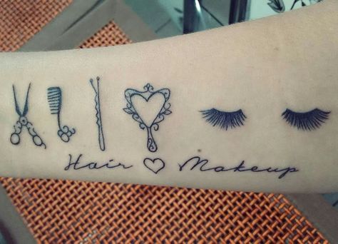 Bobby Pin Tattoo, Eyelashes Tattoo, Makeup Tattoo Ideas, Cosmetology Tattoos, Eyelash Tattoo, Hairdresser Tattoos, Hairstylist Tattoos, Eye Lash Tattoo, Wand Tattoo