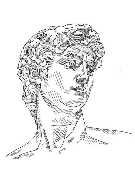 Ancient Art Drawing, Greece Statue Drawing, David Sculpture Drawing, Greek Statues Drawing, David Statue Drawing, Statue Of David Drawing, Greek Statue Drawing, Ancient Greece Drawing, Statues Drawing