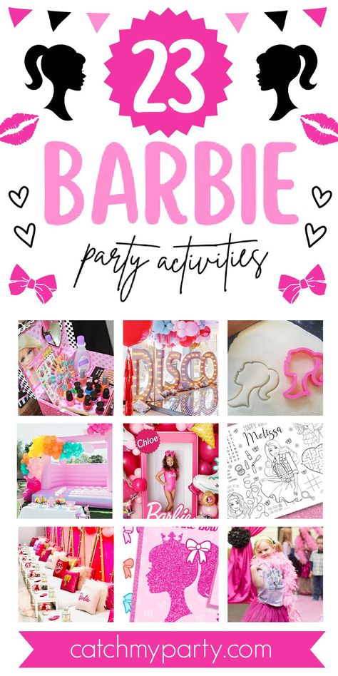 If you are on a quest to throw the ultimate Barbie-themed bash and are seeking a treasure trove of dazzling activities, you’ve just struck gold!We’ve handpicked the crème de la crème of Barbie party activities, 23 in total, to elevate your event into a whirlwind of laughter, smiles, and pure Barbie fun.See more party ideas and share yours at CatchMyParty.com Barbie Party Activities, Barbie Party Games, Barbie Birthday Party Games, Barbie Pool Party, 2023 Party, Barbie Games, Barbie Theme Party, Barbie Kids, Barbie Coloring