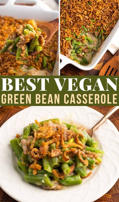 Classic Vegan Green Bean Casserole is the perfect addition to your holiday table. No canned soup necessary, this recipe is the perfect combination of creamy and crunchy. Vegan Thanksgiving Recipes Easy, Vegan Thanksgiving Menu, Green Beans Side Dish, Vegan Green Bean Casserole, Canned Soup, Thanksgiving 2023, Fall Vegan Recipes, Vegan Holiday Recipes, Greenbean Casserole Recipe