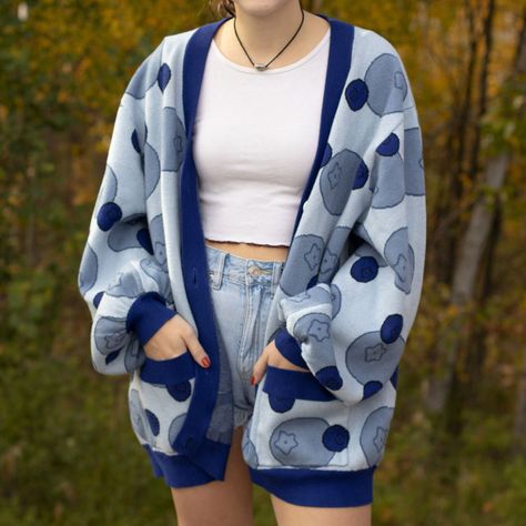 Blueberry Cardigan - Chic Comfort - Mochipan Blueberry Cardigan, Inclusive Fashion, Life Nature, Whimsical Fashion, Oui Oui, Blue Outfit, Kawaii Clothes, Character Outfits, Kawaii Fashion