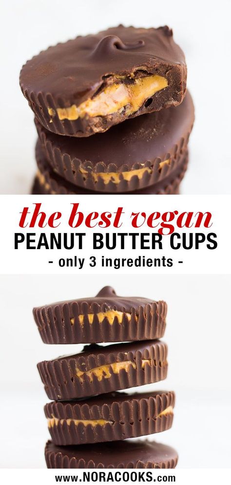 Nora Cooks Vegan, Vegan Peanut Butter Cups, Nora Cooks, Healthy Peanut Butter Cups, Vegan Candy, Homemade Peanut Butter Cups, Vegan Candies, Vegan Peanut Butter, Homemade Peanut Butter