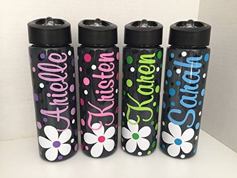 Water Bottle Decals Vinyls, Flower Water Bottle, Girls Water Bottles, Diy Water Bottle, Projets Cricut, Polka Dot Background, Flower Water, Tumbler Cups Diy, Water Bottle Design