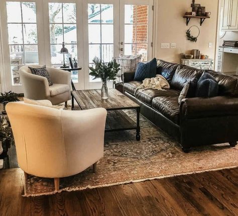 White Grid Windows, Leather Couch Living Room Modern, Dark Brown Leather Couch, Brown Couch Living Room Ideas, Dark Leather Couches, Brown Leather Sofa Living Room, Dark Brown Couch Living Room, Dark Brown Leather Sofa, Dark Brown Couch