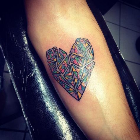 Ftw Tattoo, Kaleidoscope Tattoo, Geometric Heart Tattoo, Mosaic Tattoo, Stained Glass Tattoo, Heart Tattoos, Geometric Heart, Trendy Tattoos, Heart Tattoo