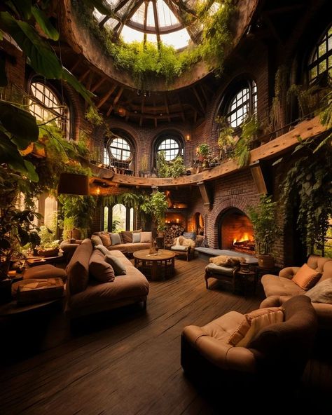 Hobbit House Living Room, Fantasy Common Room, Fantasy House Aesthetic, Castle Style Homes Interior, Fantasy Treehouse Interior, Solarpunk Interior, Fantasy Castle Bedroom, Fantasy Home Interior, Common Room Ideas