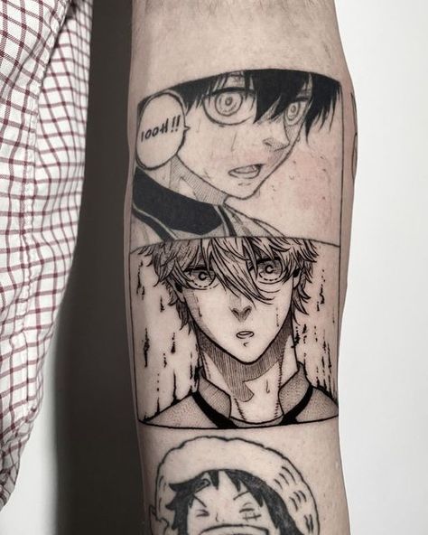 •ALMU• on Instagram: "•Blue Lock• #bluelock #bluelockanime #bluelocktattoo #anime #animetattoos #animetattoo #manga #mangatattoo #otaku #otakutattoo #animetattooartist #animetattoosink #animetattooers #madridtattoo" Gojo Tattoo Designs, Gojo Panel, Gojo Tattoo, Lock Tattoo, Manga Tattoo, Small Girl Tattoos, Eagle Tattoos, Jewelry Tattoo, Viking Tattoos