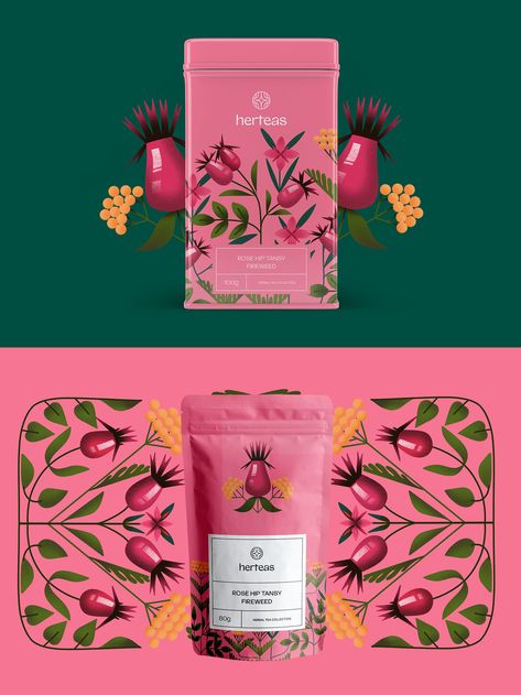 Tea Package Ideas, Tee Packaging Design, Tree Packaging Design, Illustrated Packaging Design, Abstract Packaging Design, Herbal Packaging Design, Tea Branding Packaging, Tea Illustration Design, Flower Packaging Design