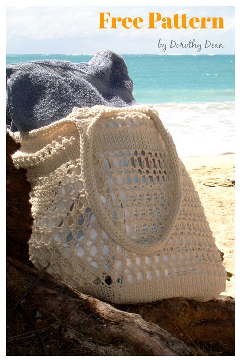 Knitting Tote Bag Pattern, Diy Crochet Purse, Summer Knitting Projects, Beach Bag Pattern, Knitting Projects Free, Beach Market, Summer Knitting Patterns, Knitting Bag Pattern, Tote Bag Pattern Free