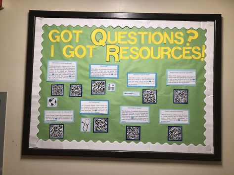 QR code Questions Resources pun RA bulletin board Ra Bulletins, Ra Boards, Ra Bulletin Boards, Qr Codes, Bulletin Boards, Bulletin Board, Qr Code, Puns, Coding