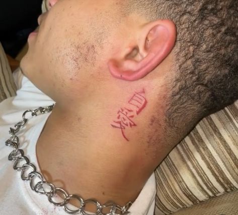 Chinese Symbol Tattoo Behind Ear Chinese Symbol Tattoos Behind Ear, Behind Ear Tattoo Men Ideas, Mens Behind Ear Tattoo, Men Ear Tattoo, Chinese Tattoo Behind Ear, Chinese Neck Tattoo, Tattoo Behind Ear Men, Behind Ear Tattoo Men, Inner Peace Tattoo