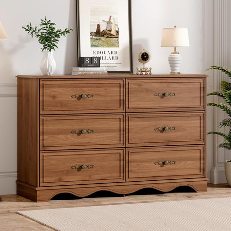 Tall Wide Dresser, Decorating Dresser Tops Bedroom, Decorating Dresser Tops, Teen Dresser, Rustic Chest Of Drawers, Entryway Closet, Decorative Styles, Modern Chest Of Drawers, Walnut Dresser