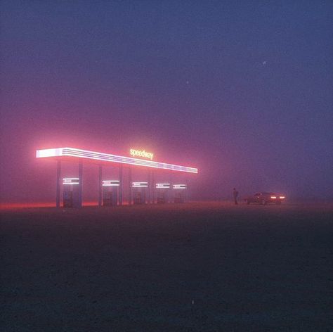 Mv Place Ideas, Speedway Gas Station, Futuristic Artwork, Synthwave Fashion, Mv Set, Neon Gas, Hooked On A Feeling, Horror Photography, Neon Photography