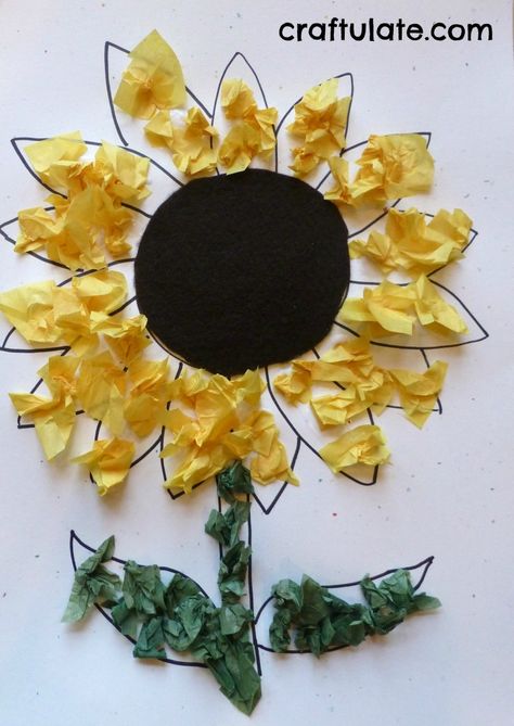 This easy Sunflower Craft is perfect to give as a gift for Mother’s Day! All you need is tissue paper, glue, and paper. Sunflower Crafts For Kids, Kids Crafts Letters, Letter S Crafts, Mess Free Craft, Sunflower Craft, August Crafts, Yellow Crafts, Sunflower Crafts, Daycare Crafts