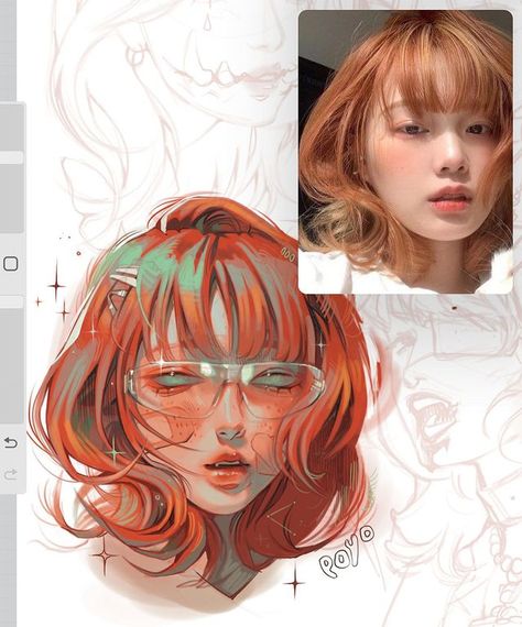 Coloring Styles Digital Art, Art Inspo Digital, Art Tips Digital, Drawing From Reference, Red Hair Art, Reference For Art, Coloring Reference, Colored Sketches, Colorful Digital Art