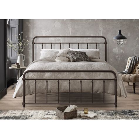 Cabin Bedrooms, Bed Metal, Slatted Headboard, Farmhouse Bedding, House Dream, Beds And Headboards, Iron Bed, Metal Platform Bed, Frame Headboard