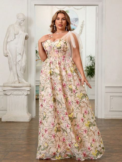 SHEIN Belle Plus Size Colorful Embroidered Floral Corset With White Base, Waist Cincher And Bow For Elegant Bachelorette Parties, Formal Occasions,  The Garden For Time Romantic Dinners And Resort Style, Also Ideal For Wedding Reception DressesI discovered amazing products on SHEIN.com, come check them out! Plus Prom Dresses, Floral Corset, Wedding Reception Dress, Garden Party Dress, Brunch Wedding, Waist Cincher, Bachelorette Parties, Romantic Dinners, Fabric Floral