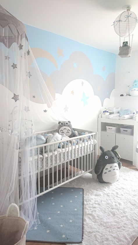 Ghibli Themed Nursery, Studio Ghibli Themed Nursery, My Neighbor Totoro Room Ideas, Totoro Bedroom Ideas, Ghibli Nursery Ideas, Ponyo Nursery, My Neighbor Totoro Nursery, Studio Ghibli Room Decor Aesthetic, Studio Ghibli Nursery Ideas