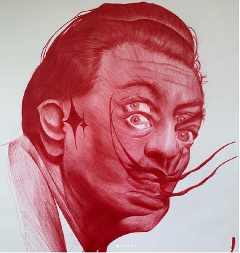 Salvador Dali , red , Bic pen , Portrait , moustache , Eyes , eyes , redpen , face , facetattoo , star , artist , surrealism Bic Pens, Double Vision, Salvador Dali, Dali, Tattoo Ideas, Pen, Male Sketch, Tattoos, Red