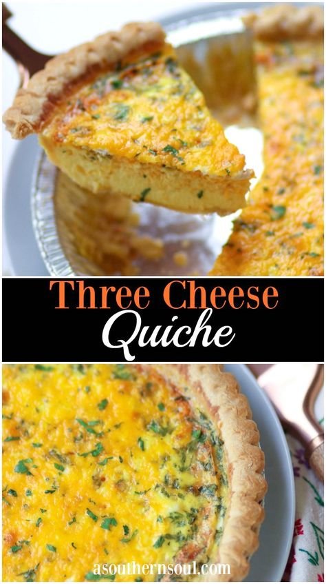 Make Ahead Breakfast Quiche, Three Cheese Quiche, Cheese Quiche Recipe, Easy Quiche, Breakfast Quiche Recipes, Quiche Recipes Easy, Cheese Quiche, Breakfast Quiche, Three Cheese